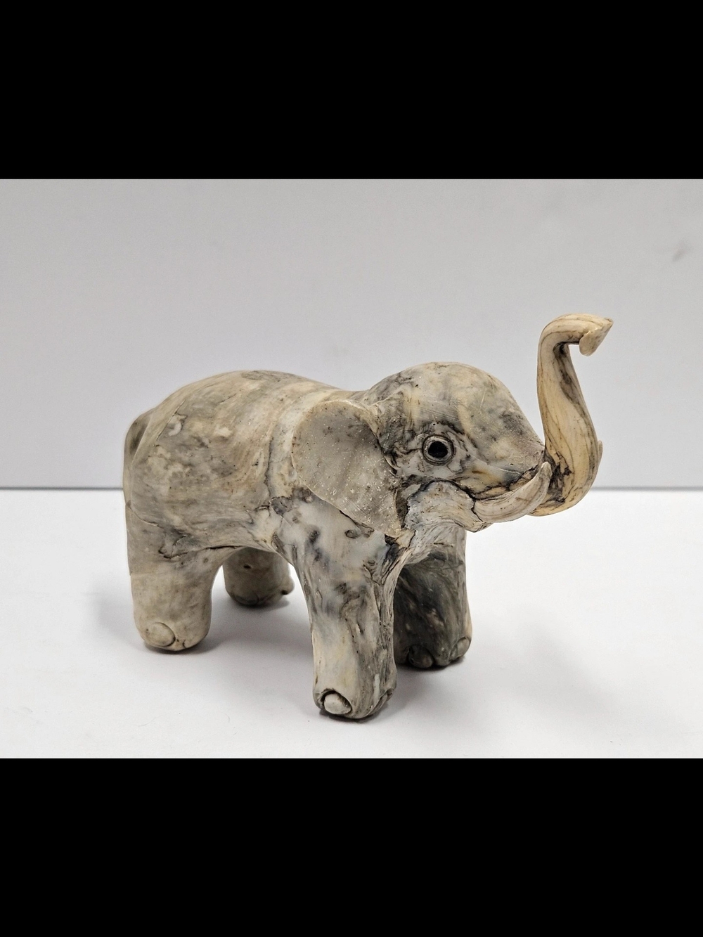 Marble-Look Elephant Figurine -Made Of Oyster Or Clam Shells -Decorative Home